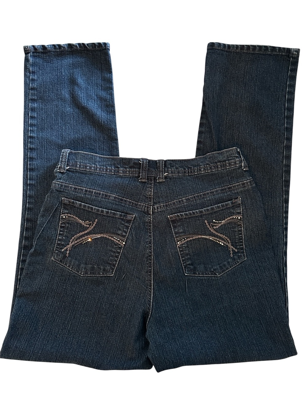 Gloria Vanderbilt Indigio Blue Straight Leg Jeans bling on back pockets size 10